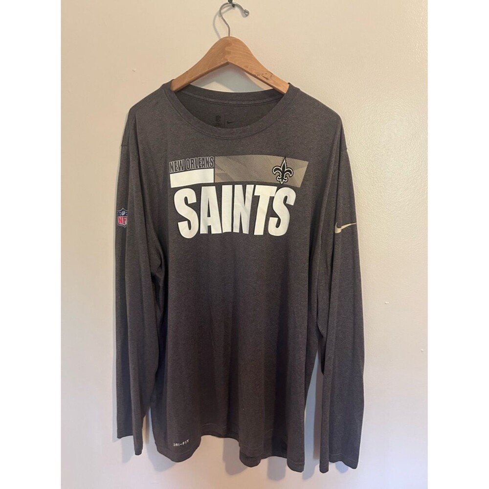 The Nike Tee New Orleans Saints Dri-Fit Long Sleeve T-Shirt NFL Gray Size 3XL